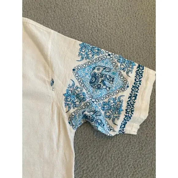 Elephant Top 2XL Geometric Art Short Sleeve V-Neck Boho Beach Hippie Shirt XXL - Picture 4 of 14